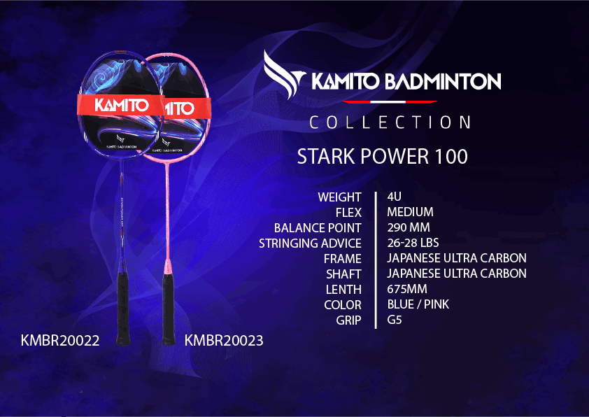 Raquette de badminton KAMITO STARK POWER 100 4U (non cordée)